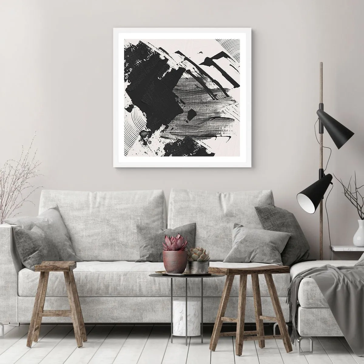 Póster en marco blanco - Abstracción: la expresión del negro - 30x30 cm