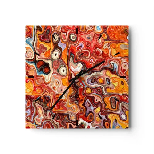 Reloj de pared - Reloj de vidrio - Una composición abstracta en tonos cálidos de rojo, naranja y amarillo. - 30x30cm - Si las nueces se derritieran en la miel - Decoración de pared moderna para salón y dormitorio ARTTOR