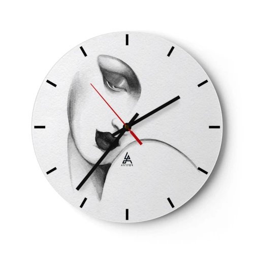 Reloj de pared - Reloj de vidrio - Un retrato minimalista de una mujer en tonos grises. - 30x30cm - Pensativa - Decoración de pared moderna para salón, cocina y dormitorio ARTTOR