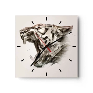 Reloj de pared - Reloj de vidrio - Imagen abstracta de un tigre en tonos beige. - 30x30cm - Ya sabes quién manda - Decoración de pared moderna para salón y dormitorio ARTTOR