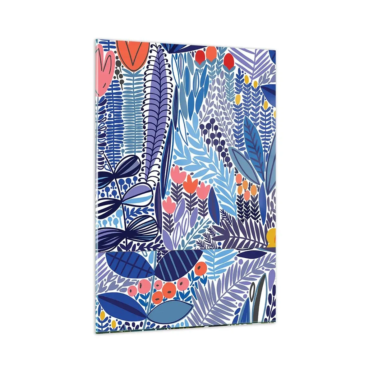 Cuadro sobre vidrio - Impresiones sobre Vidrio - Un colorido motivo vegetal en un estilo gráfico moderno. - 80x120cm - Jardín hawaiano - Decoración de pared moderna para salón y dormitorio ARTTOR
