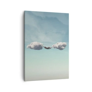 Cuadro sobre lienzo - Impresión de Imagen - Una persona relajándose en una hamaca suspendida en las nubes. - 50x70cm - La felicidad del momento - Decoración de pared moderna para salón y dormitorio ARTTOR