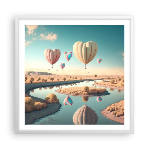 Póster en marco blanco - El amor te hace volar - 60x60 cm