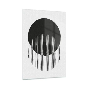 Cuadro sobre vidrio - Impresiones sobre Vidrio - Dos círculos superpuestos con líneas blancas y negras. - 70x100cm - Su alter ego - Decoración de pared moderna para salón y dormitorio ARTTOR