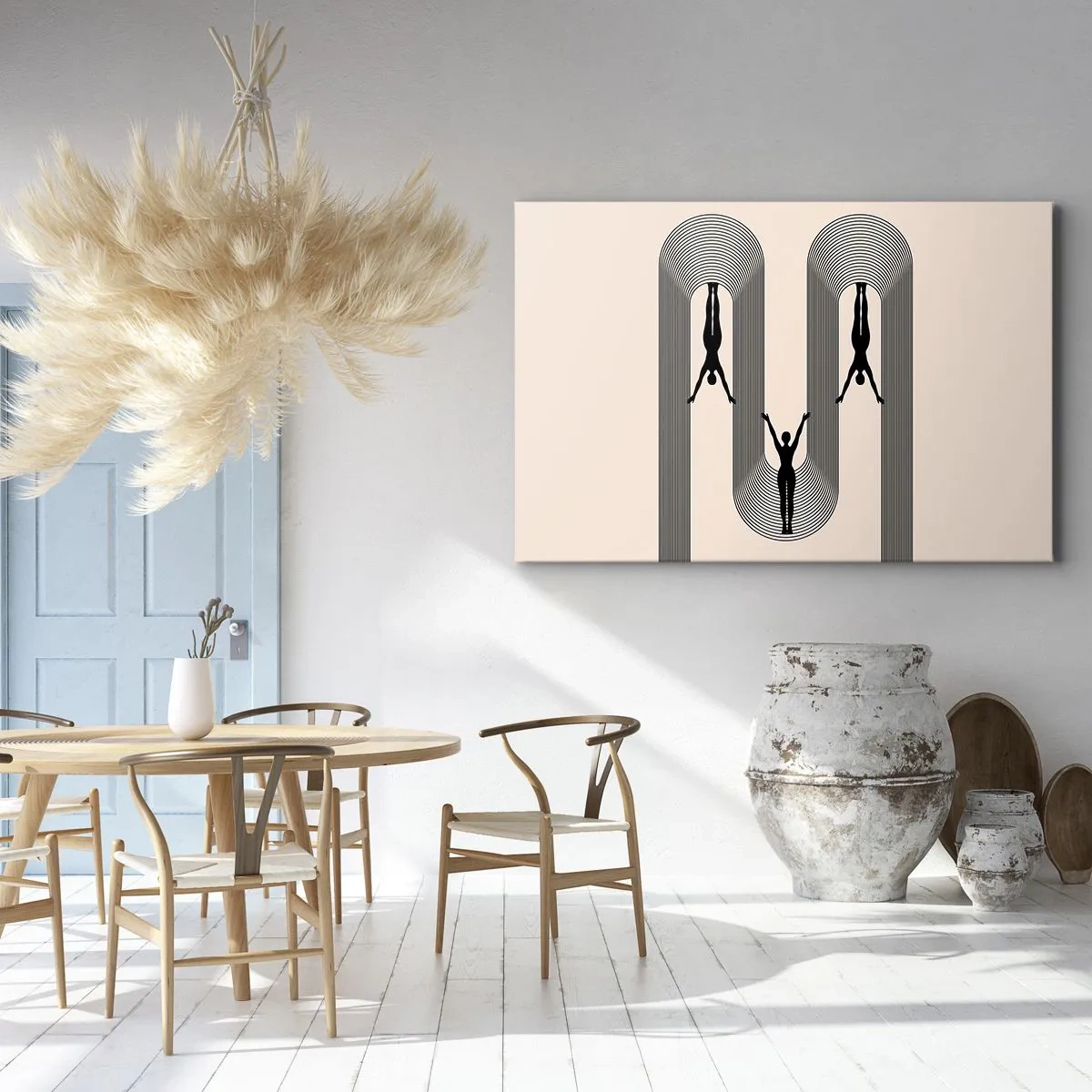 Cuadro sobre lienzo - Impresión de Imagen - Siluetas geométricas sobre un fondo beige - 70x50cm - Al revés, o no - Decoración de pared moderna para salón y dormitorio ARTTOR