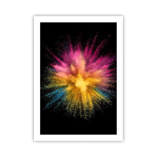 Póster - Explosión de polvo de color sobre un fondo negro. - 50x70cm - El nacimiento de los colores - Decoración de pared moderna para salón y dormitorio ARTTOR