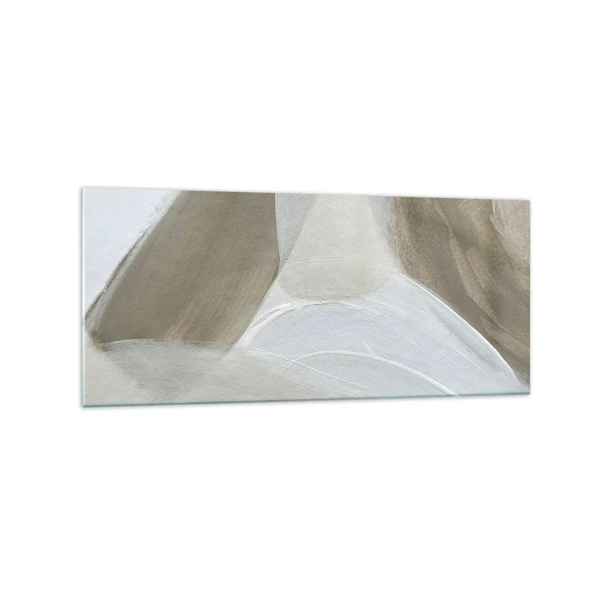 Cuadro sobre vidrio - Impresiones sobre Vidrio - Abstracción delicada en tonos beige y blanco. - 120x50cm - Ola de blanco - Decoración de pared moderna para salón y dormitorio ARTTOR