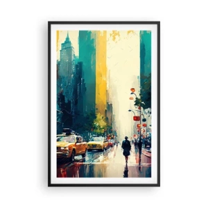 Póster en marco negro - Nueva York - hasta la lluvia es colorida - 61x91 cm