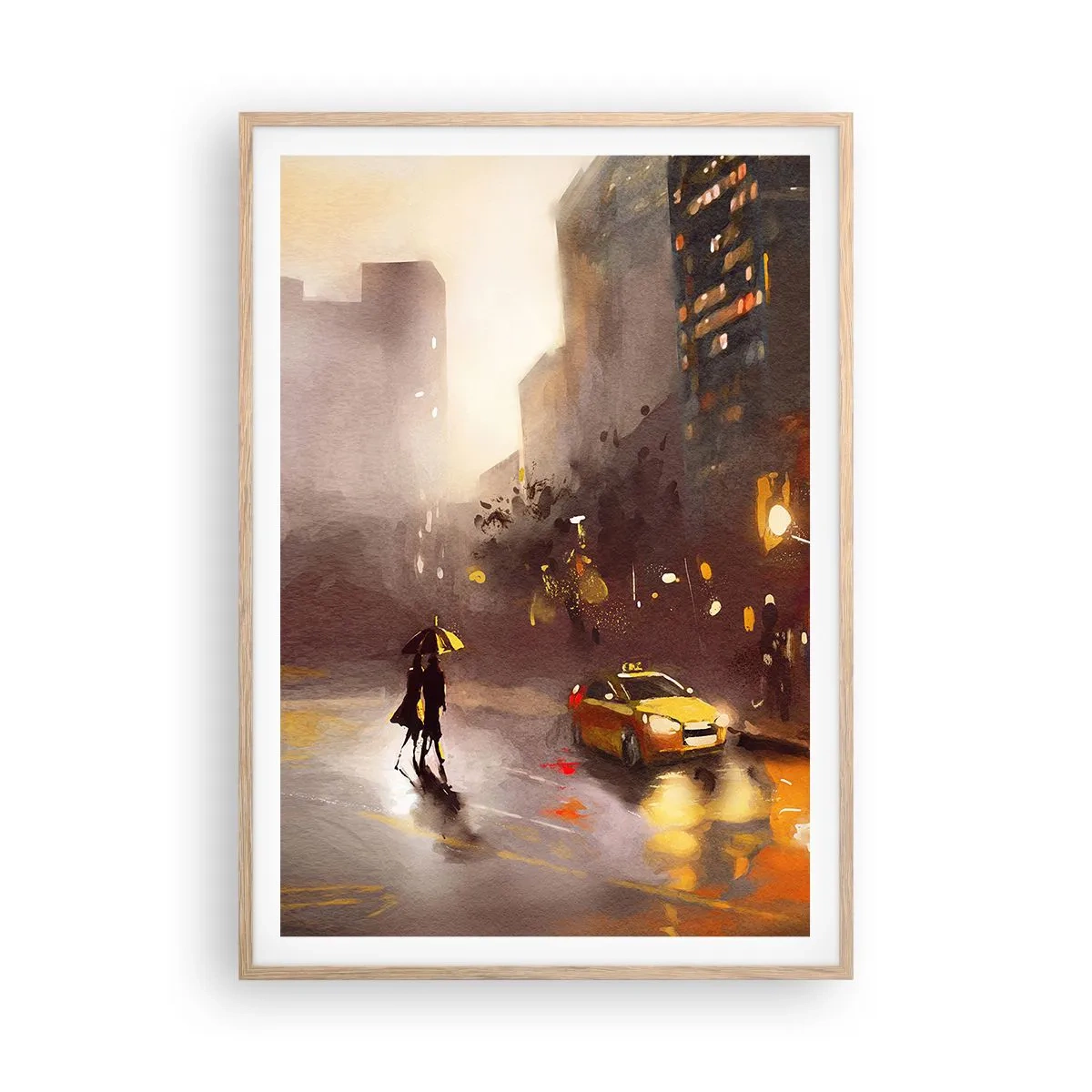 Póster en marco roble claro - En las luces de Nueva York - 70x100 cm