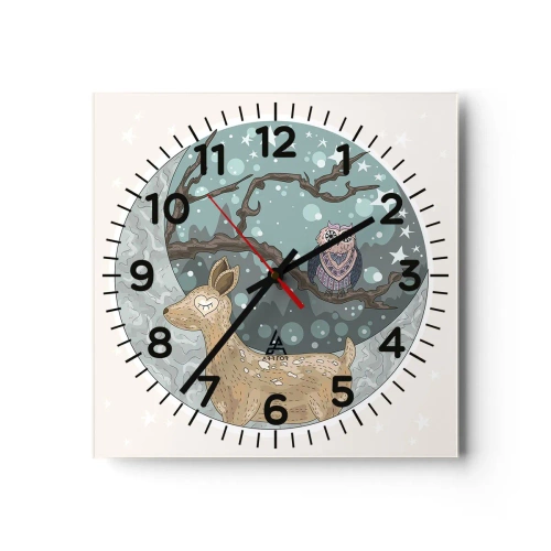 Reloj de pared - Reloj de vidrio - Noche de bosque de cuento de hadas - 40x40 cm