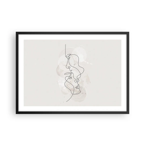 Póster en marco negro - Esquema abstracto de dos caras sobre un fondo claro - 70x50cm - En un abrazo - Decoración de pared moderna para salón y dormitorio ARTTOR