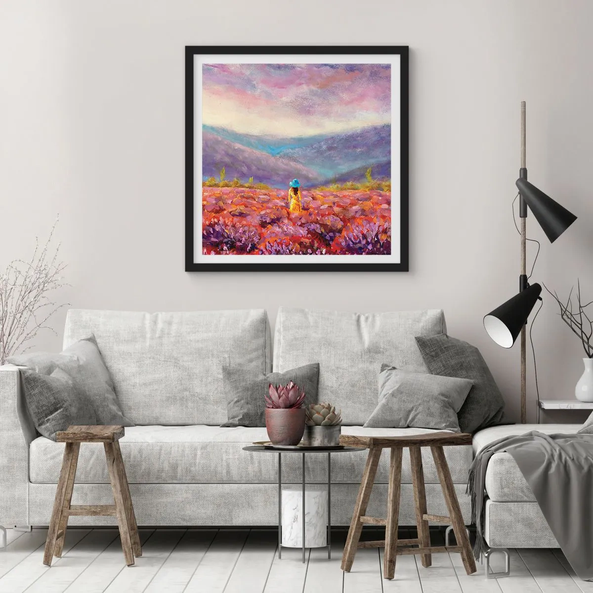 Póster en marco negro - En un mundo de lavanda - 40x40 cm