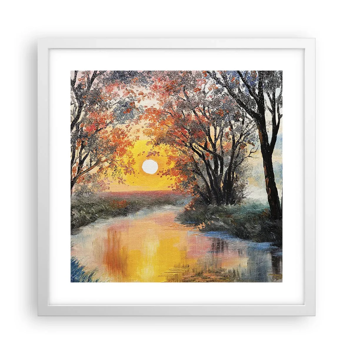Póster en marco blanco - Ambiente otoñal - 40x40 cm