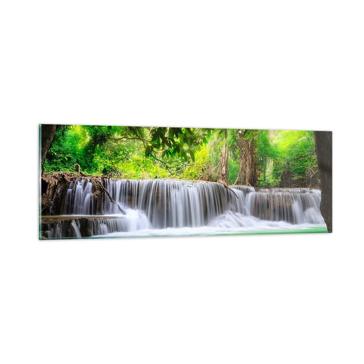 Cuadro sobre vidrio - Impresiones sobre Vidrio - Cascada en verde - 90x30 cm