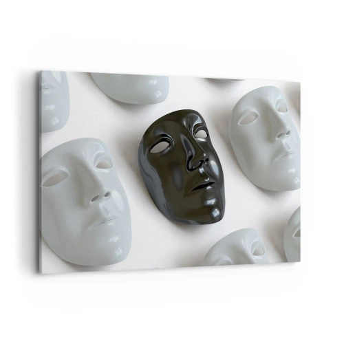 Cuadro sobre lienzo - Impresión de Imagen - Máscaras en blanco y negro sobre un fondo claro - 120x80cm - ¿Cómo destacar? - Decoración de pared moderna para salón y dormitorio ARTTOR