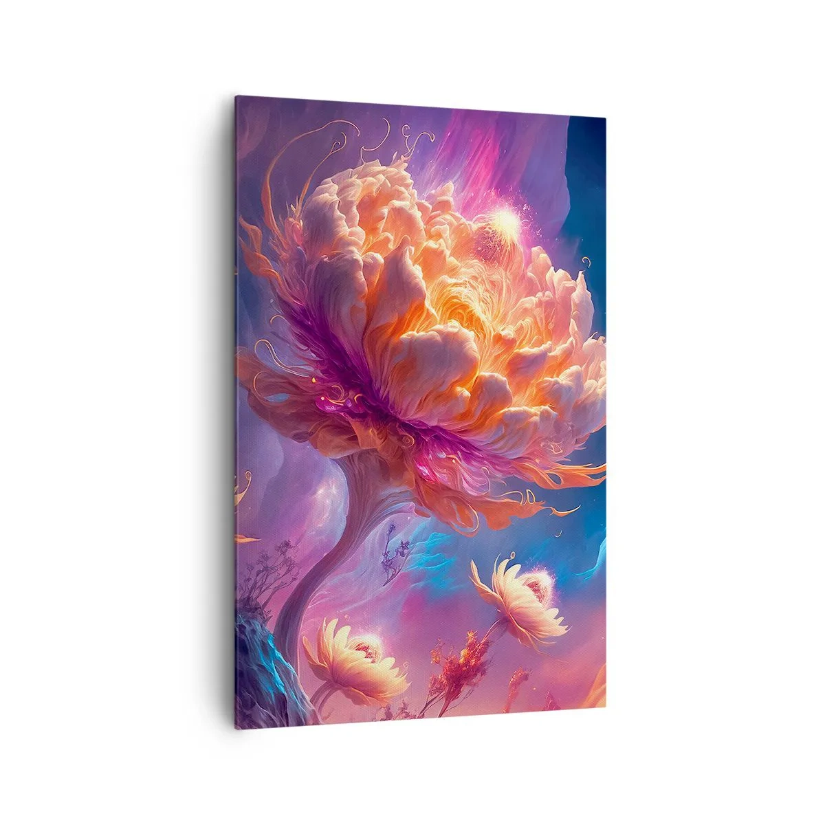 Cuadro sobre lienzo - Impresión de Imagen - Flores de fantasía en un paisaje cósmico. - 80x120cm - Otro mundo - Decoración de pared moderna para salón y dormitorio ARTTOR
