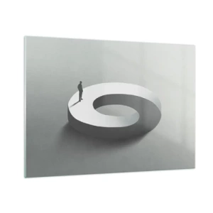 Cuadro sobre vidrio - Impresiones sobre Vidrio - Una silueta minimalista de un hombre sobre un anillo blanco. - 100x70cm - Ser sabio no es una labor sencilla - Decoración de pared moderna para salón y dormitorio ARTTOR