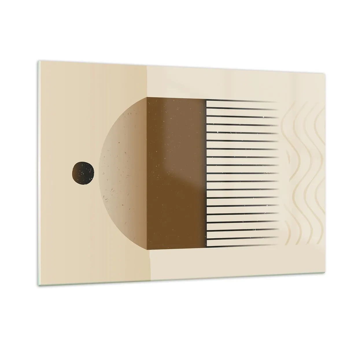 Cuadro sobre vidrio - Impresiones sobre Vidrio - Abstracción beige y marrón con formas geométricas y líneas. - 120x80cm - Varios estados - Decoración de pared moderna para salón y dormitorio ARTTOR