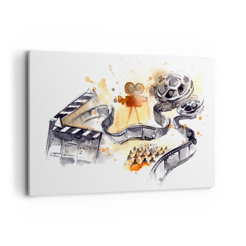 Cuadro sobre lienzo - Impresión de Imagen - El simbolismo del cine con una tira de película en una acuarela artística - 120x80cm - En el país de los sueños - Decoración de pared moderna para salón y dormitorio ARTTOR