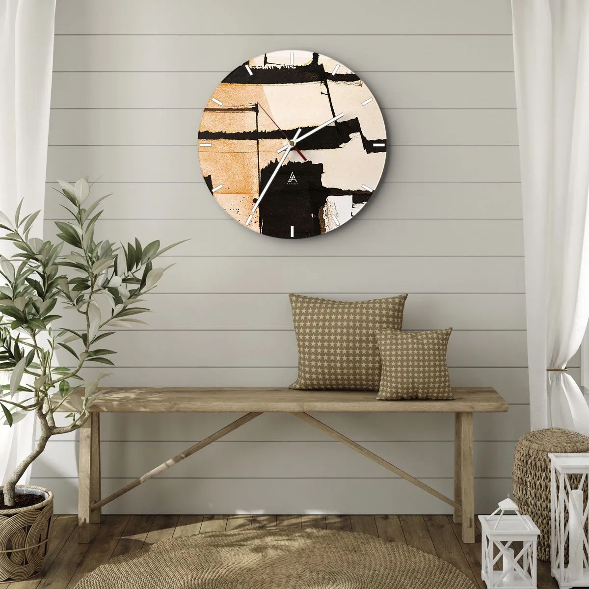 Reloj de pared - Reloj de vidrio - Composición geométrica abstracta en beige y negro. - 30x30cm - Aun así hay orden - Decoración de pared moderna para salón, cocina y dormitorio ARTTOR