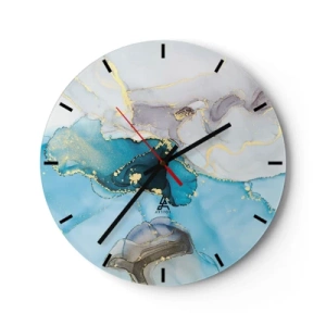 Reloj de pared - Reloj de vidrio - Una combinación abstracta de acentos grises, turquesas y dorados. - 30x30cm - Un estudio del encuentro entre el gris y el turquesa - Decoración de pared moderna para salón, cocina y dormitorio ARTTOR