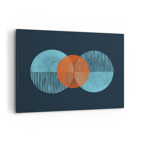 Cuadro sobre lienzo - Impresión de Imagen - Círculos geométricos en tonos azules y naranjas. - 100x70cm - Composición simétrica - Decoración de pared moderna para salón y dormitorio ARTTOR