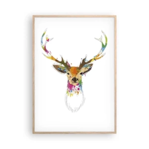 Póster en marco roble claro - Un suave ciervo bañado en color - 70x100 cm