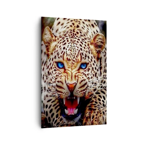 Cuadro sobre lienzo - Impresión de Imagen - Un leopardo amenazante con intensos ojos azules. - 80x120cm - La ira no daña la belleza - Decoración de pared moderna para salón y dormitorio ARTTOR