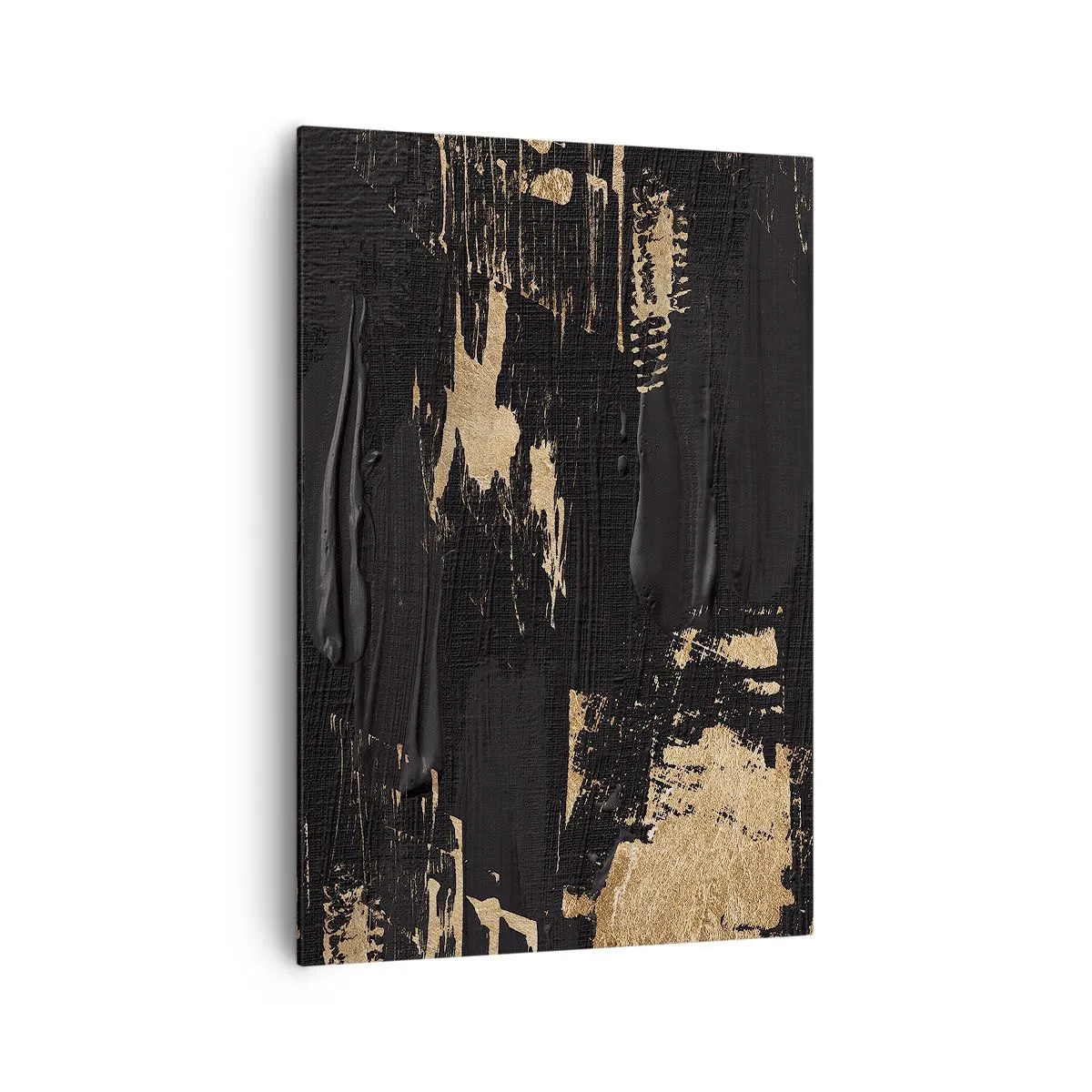 Cuadro sobre lienzo - Impresión de Imagen - Composición abstracta en tonos negros y dorados. - 70x100cm - Un rastro de tacto - Decoración de pared moderna para salón y dormitorio ARTTOR