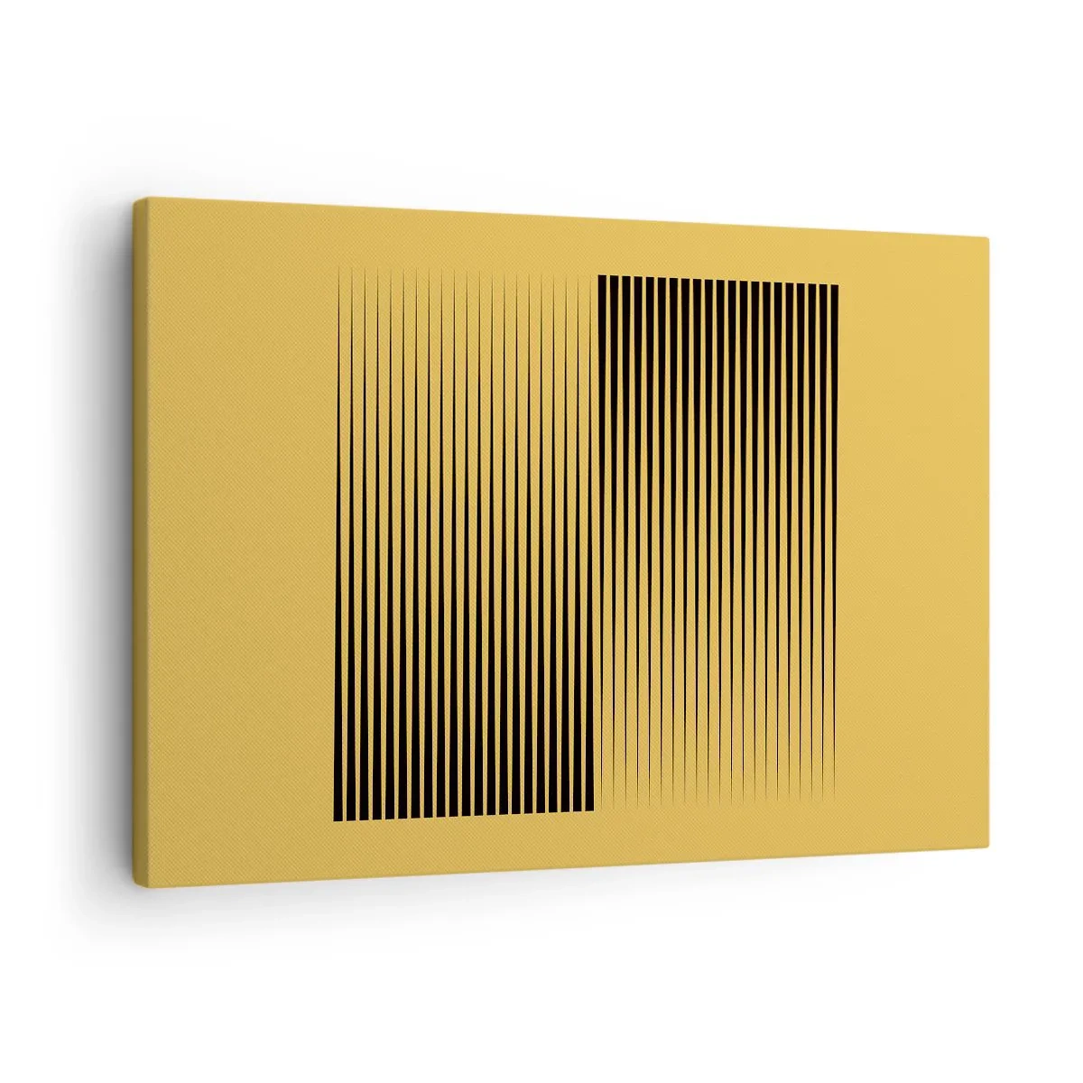 Cuadro sobre lienzo - Impresión de Imagen - Líneas negras verticales sobre un fondo amarillo - 70x50cm - Cuadrado de opuestos - Decoración de pared moderna para salón y dormitorio ARTTOR