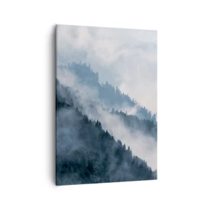 Cuadro sobre lienzo - Impresión de Imagen - La niebla se cierne sobre las laderas boscosas de las montañas en un paisaje misterioso. - 50x70cm - Misticismo de las montañas - Decoración de pared moderna para salón y dormitorio ARTTOR