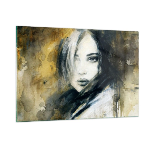 Cuadro sobre vidrio - Impresiones sobre Vidrio - Retrato de una mujer en estilo acuarela - 120x80cm - Inocente y sensual - Decoración de pared moderna para salón y dormitorio ARTTOR