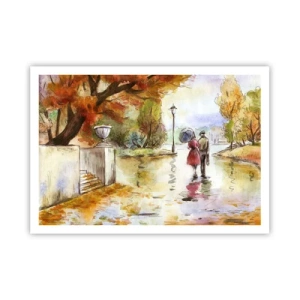 Póster - Un paseo por el parque de otoño con un paraguas. - 100x70cm - Un otoño romántico en el parque - Decoración de pared moderna para salón y dormitorio ARTTOR