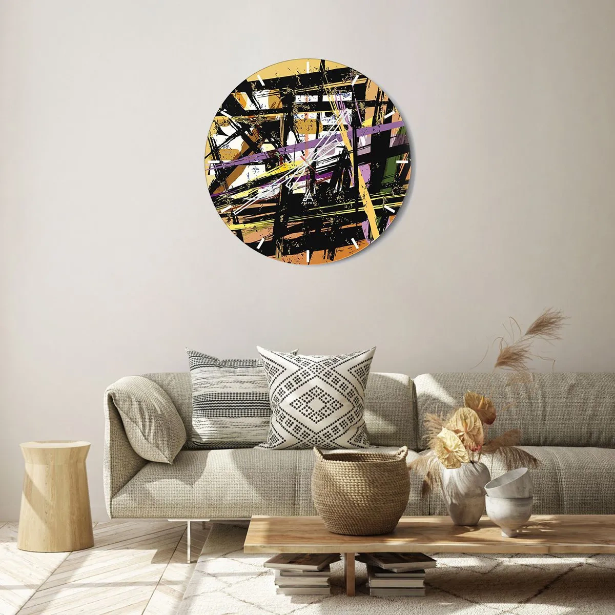 Reloj de pared - Reloj de vidrio - Líneas y formas abstractas dinámicas en tonos oscuros y claros. - 30x30cm - Corte afilado - Decoración de pared moderna para salón, cocina y dormitorio ARTTOR