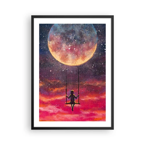 Póster en marco negro - Niña en un columpio bajo la luna llena - 50x70cm - Disfrutar de las nubes - Decoración de pared moderna para salón y dormitorio ARTTOR