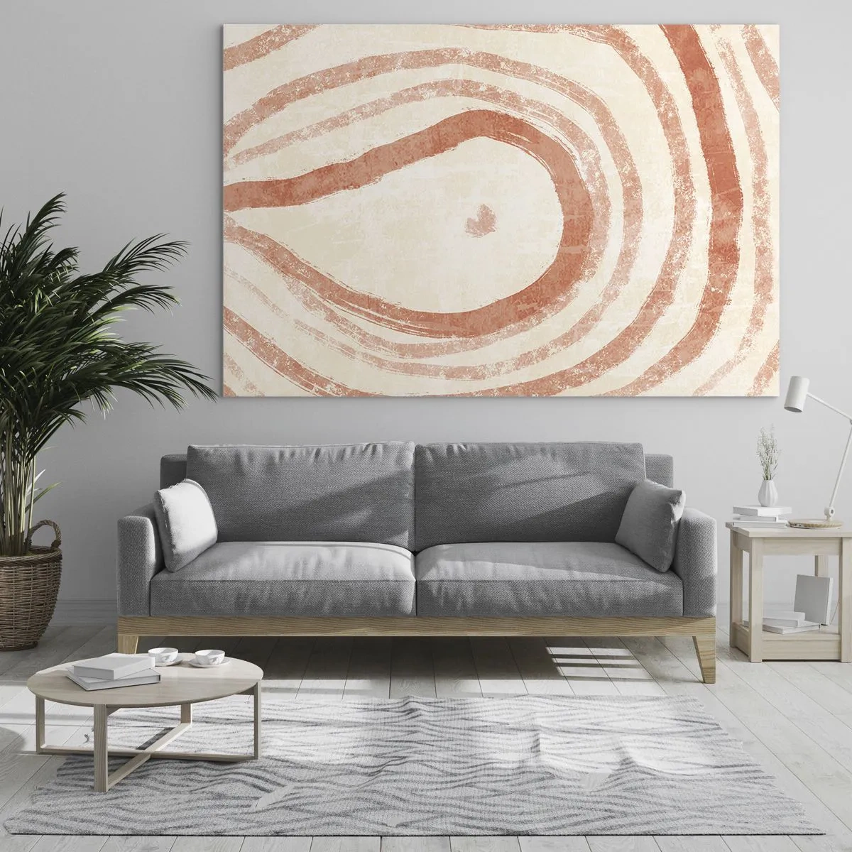 Cuadro sobre vidrio - Impresiones sobre Vidrio - Líneas de coral abstractas en forma de círculos concéntricos. - 70x50cm - Círculos de coral - composición - Decoración de pared moderna para salón y dormitorio ARTTOR