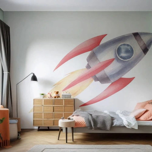 Fotomural Premium Canvas - Más alto, más rápido, más lejos - un cohete espacial, Para niños, Cosmos - 250x175 cm