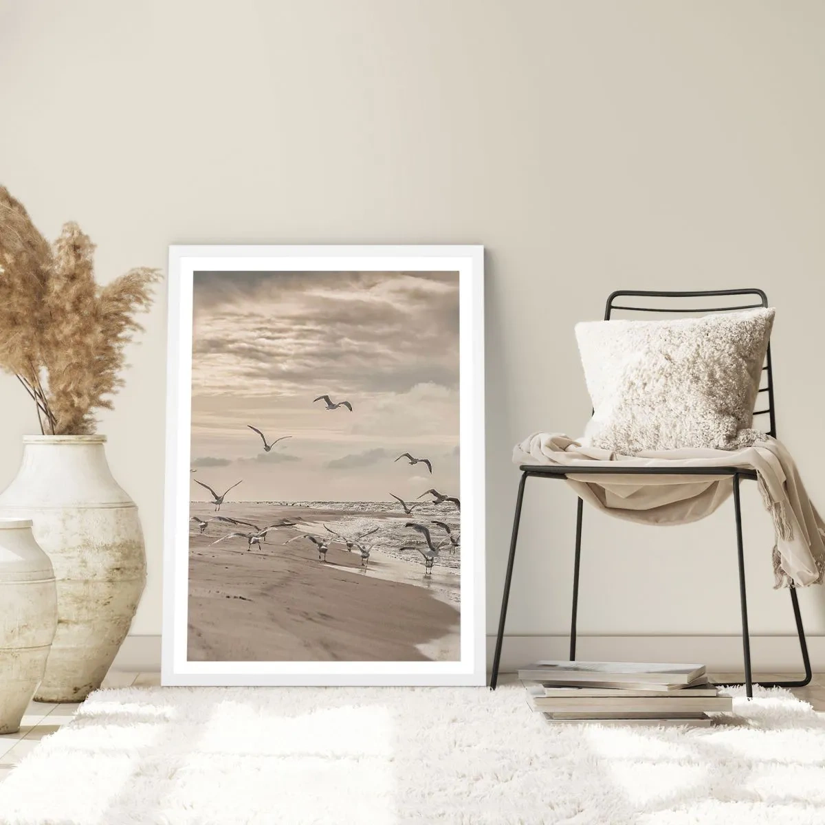 Póster en marco blanco - El sonido del mar, el canto de los pájaros - 50x70 cm