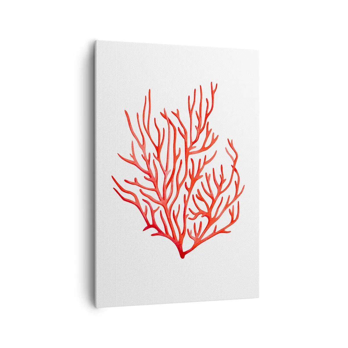 Cuadro sobre lienzo - Impresión de Imagen - Coral rojo sobre fondo blanco en estilo minimalista. - 70x100cm - Filigrana de coral - Decoración de pared moderna para salón y dormitorio ARTTOR