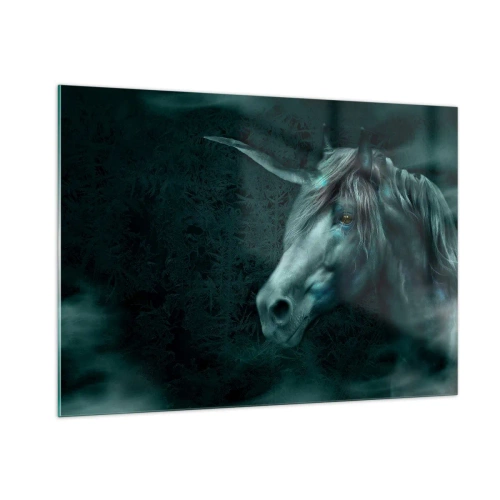 Cuadro sobre vidrio - Impresiones sobre Vidrio - Unicornio en el bosque misterioso - 100x70cm - En un bosque de cuento de hadas - Decoración de pared moderna para salón y dormitorio ARTTOR