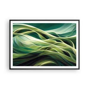 Póster en marco negro - Líneas dinámicas en tonos verdes. - 100x70cm - Un juego abstracto de color verde - Decoración de pared moderna para salón y dormitorio ARTTOR