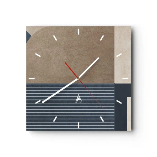 Reloj de pared - Reloj de vidrio - Figuras geométricas en tonos beige y azul marino con líneas. - 30x30cm - Composición de sencillez y redondez - Decoración de pared moderna para salón y dormitorio ARTTOR
