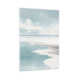 Cuadro sobre vidrio - Impresiones sobre Vidrio - Un paisaje marino tranquilo en estilo acuarela en tonos azules. - 50x70cm - Suave marea otoñal - Decoración de pared moderna para salón y dormitorio ARTTOR