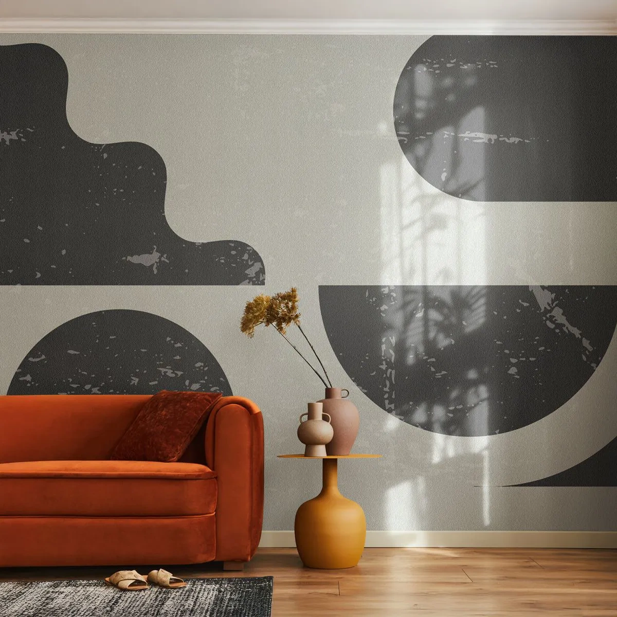 Fotomural Premium Sand - Composición geométrica abstracta en negro y gris. - 100x70cm - Composición arriba y abajo - Decoración de pared moderna para salón y dormitorio ARTTOR