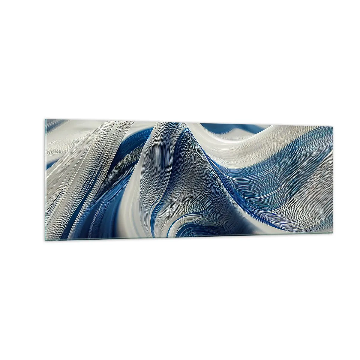 Cuadro sobre vidrio - Impresiones sobre Vidrio - Ondas abstractas en tonos azules y blancos - 140x50cm - Fluidez de azul y blanco - Decoración de pared moderna para salón y dormitorio ARTTOR