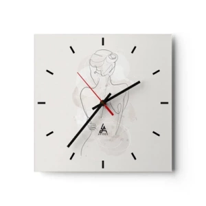 Reloj de pared - Reloj de vidrio - Un boceto minimalista de una silueta femenina sobre un fondo claro. - 30x30cm - Como un cuerpo sensible - Decoración de pared moderna para salón y dormitorio ARTTOR