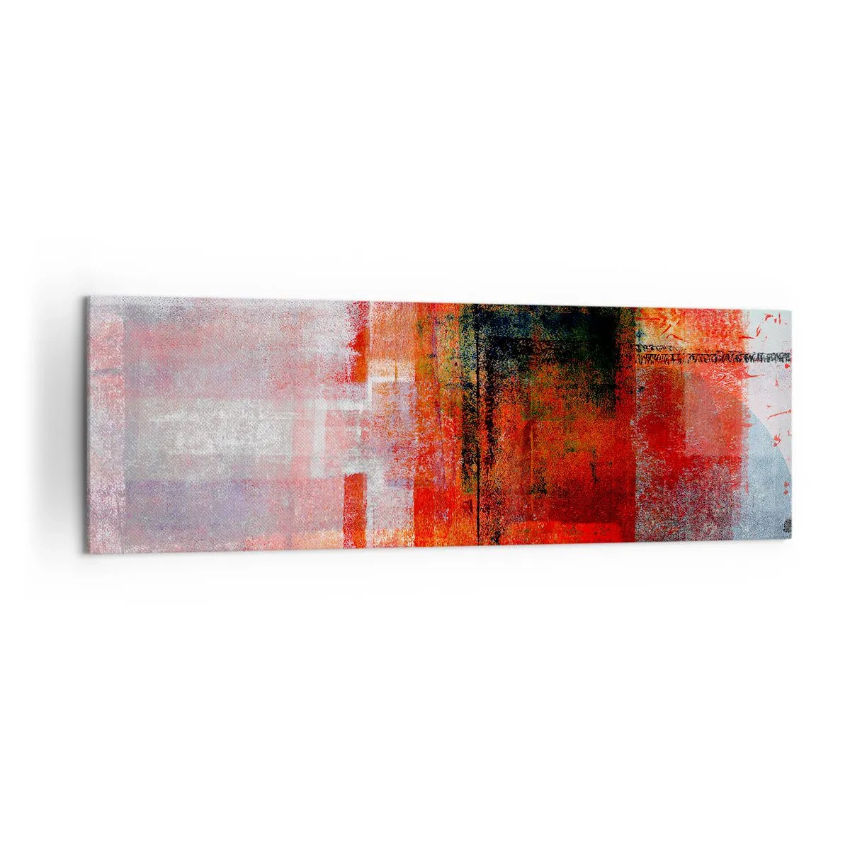Cuadro sobre lienzo - Impresión de Imagen - Composición geométrica abstracta con acentos rojos y naranjas. - 160x50cm - Composición brillante - Decoración de pared moderna para salón y dormitorio ARTTOR