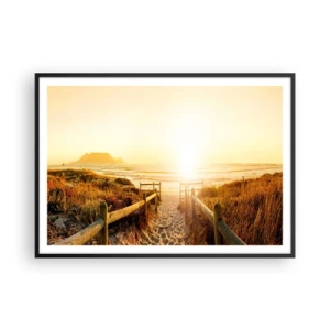 Póster en marco negro - Camino a la playa durante un atardecer dorado - 100x70cm - A través de la duna, hacia el sol - Decoración de pared moderna para salón y dormitorio ARTTOR