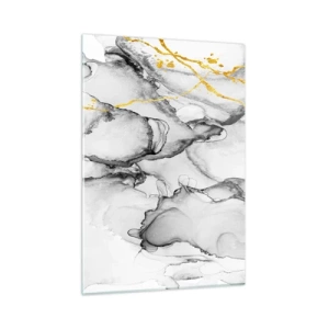 Cuadro sobre vidrio - Impresiones sobre Vidrio - Composición abstracta en blanco y negro con acento dorado. - 50x70cm - Composición con motivo de oro - Decoración de pared moderna para salón y dormitorio ARTTOR