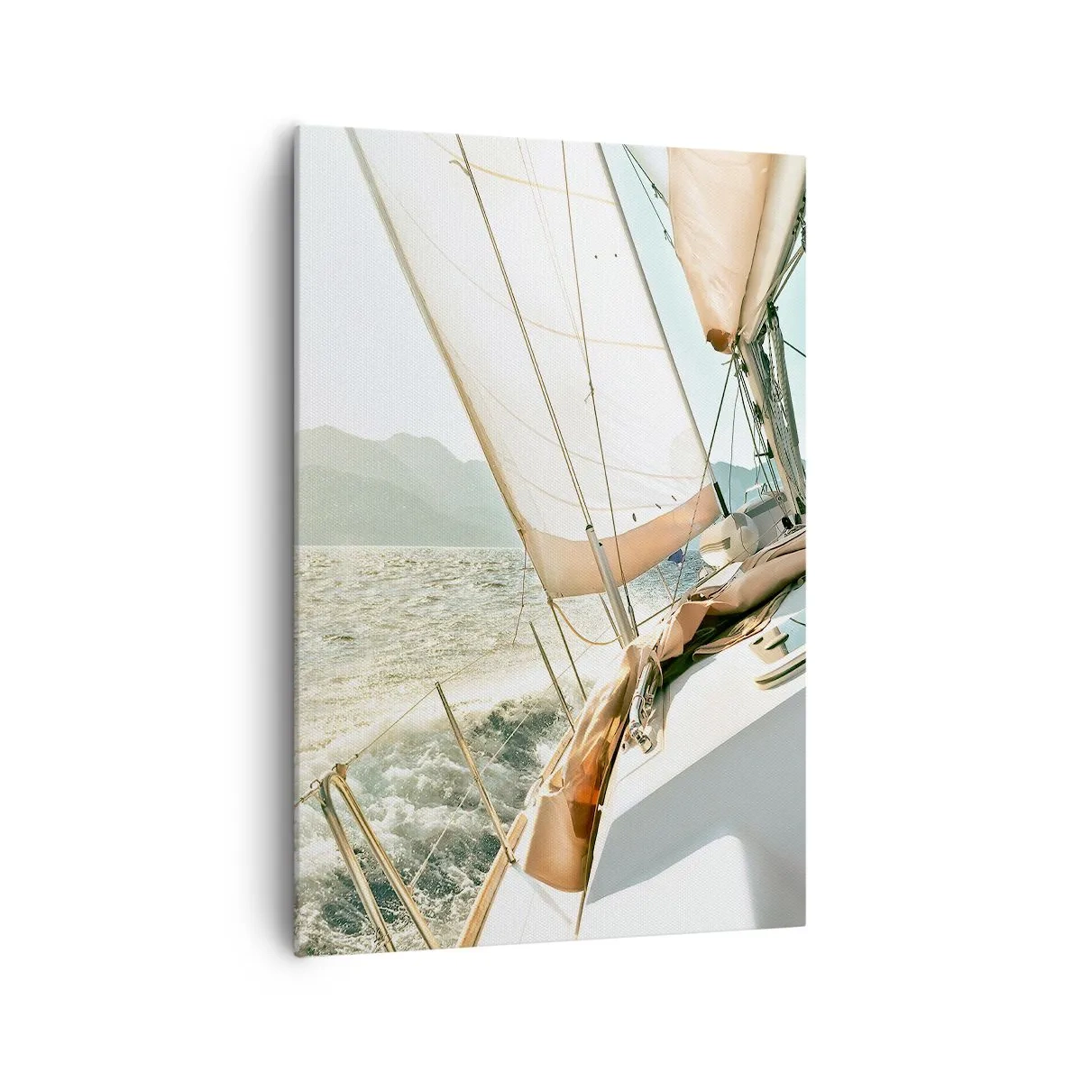 Cuadro sobre lienzo - Impresión de Imagen - Un yate en mar abierto con vistas a las montañas. - 70x100cm - A toda vela - Decoración de pared moderna para salón y dormitorio ARTTOR